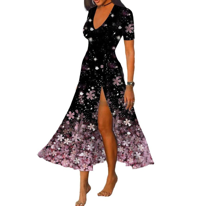Dame Maxikjole med blomsterdesign og sidedel-slids Stilla