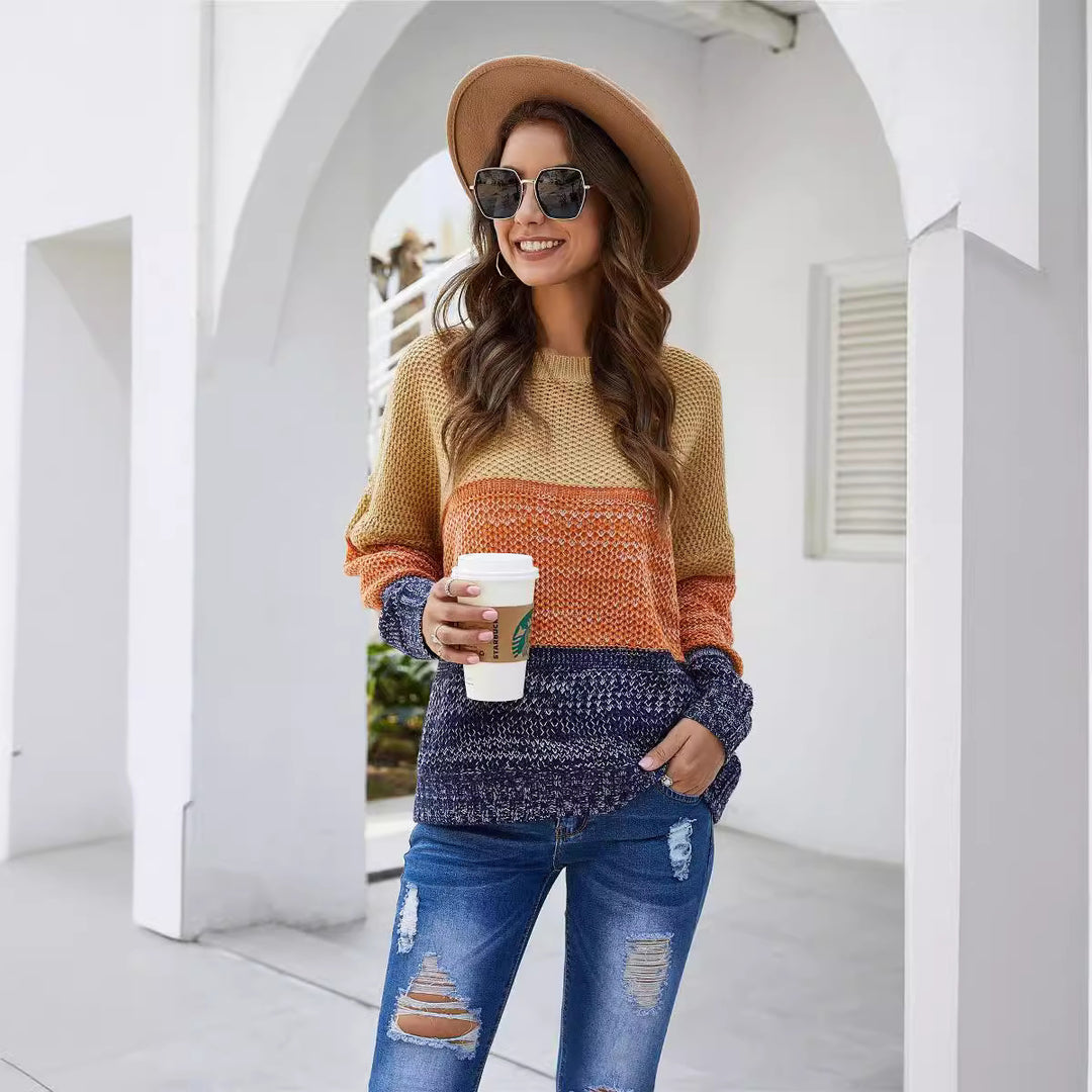 Kvinders chunky strik sweater med fashionabelt block design og casual fit Stilla
