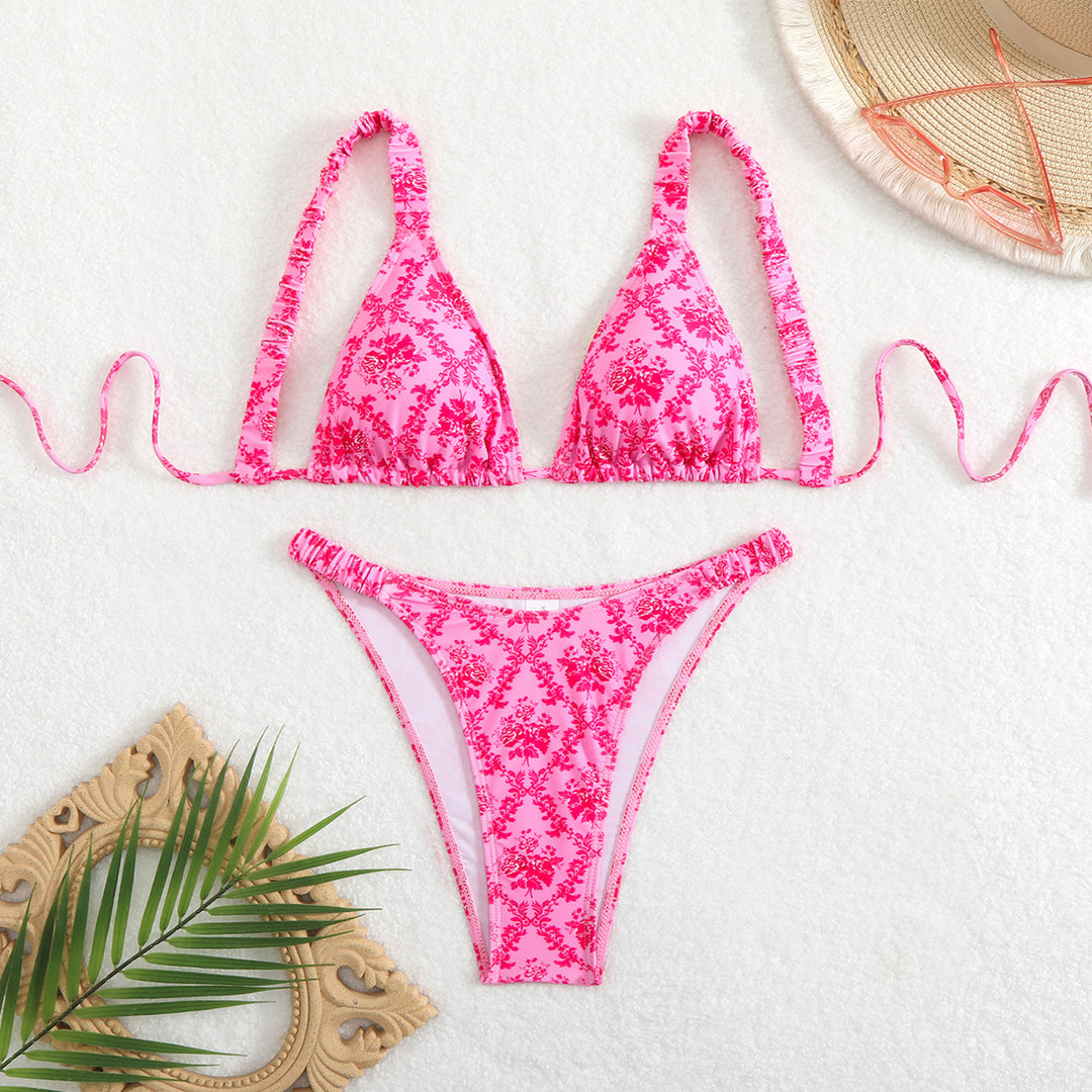 Dame bikini-sæt med blomstret design og justerbare stropper Skovae