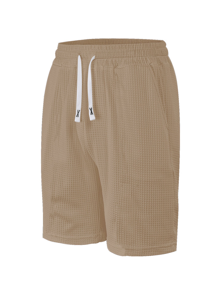 Herrer nan åndbare vaffel-pyjama-shorts med elastisk komfortbånd, snøring og sidelommer Skovae