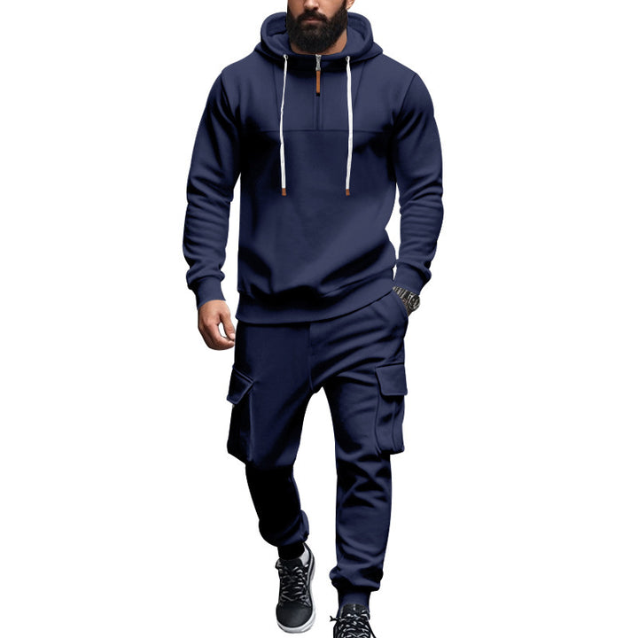 Herren nan hoodie- og joggersæt i cargo-stil med kort brystlynlås og påsyede klaplommer Skovae