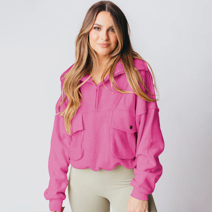 Dame hyggelig fleece-pullover med lynlås og praktiske lommer Stilla