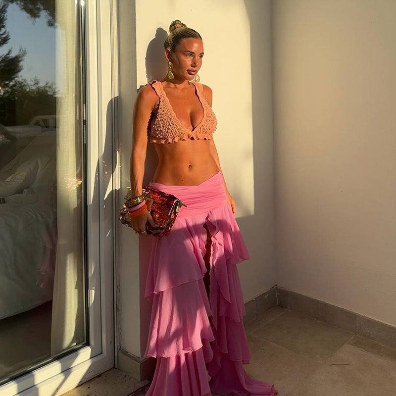 Damen eleganter Maxi-Rock mit voluminösen Rüschendetails Skovae