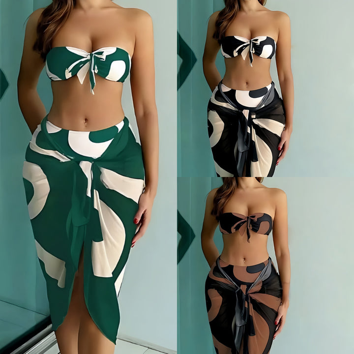 Dame bandeau bikini med kombinerbar ombåndet nederdel Skovae