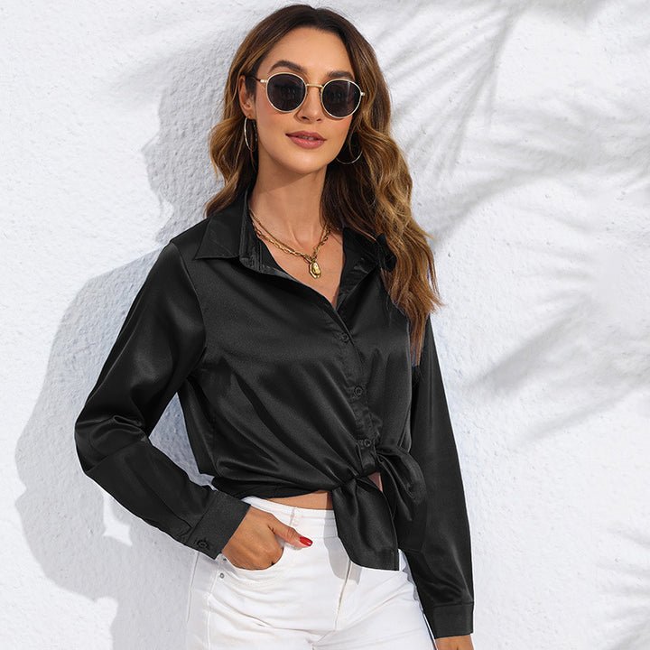 Dame Elegant Silke Bluse med knapbar Front og Sløjfe Stilla