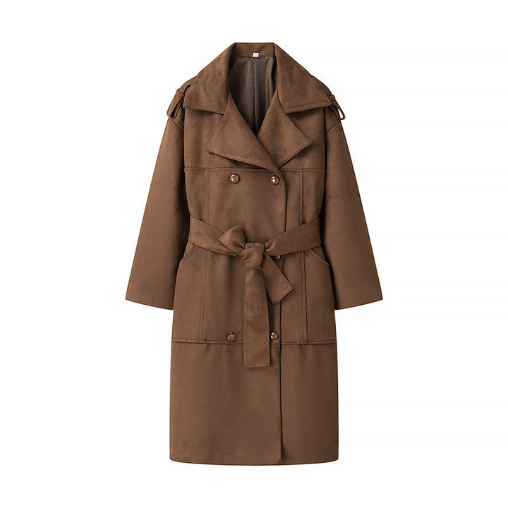 Kvinders fashionable trench coat i elegant suede design med praktisk bælte Stilla