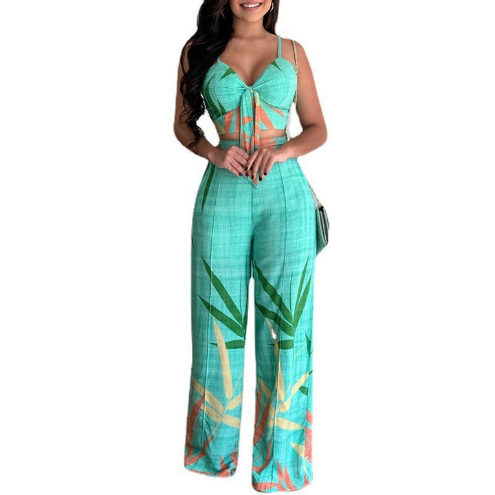 Kvinders elegante sæt med kombination af cropped top og brede bukser Stilla