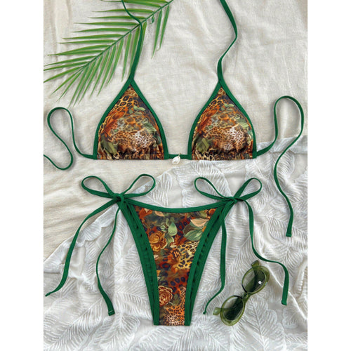 Dame triangel-bikini med dyremønster og sidelægninger Skovae