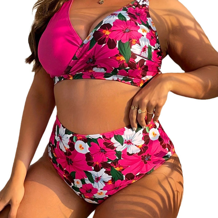 Dame nan Bikini-Sæt store størrelser med formet BH, V-udskæring og højt skåret talje-trusse Skovae