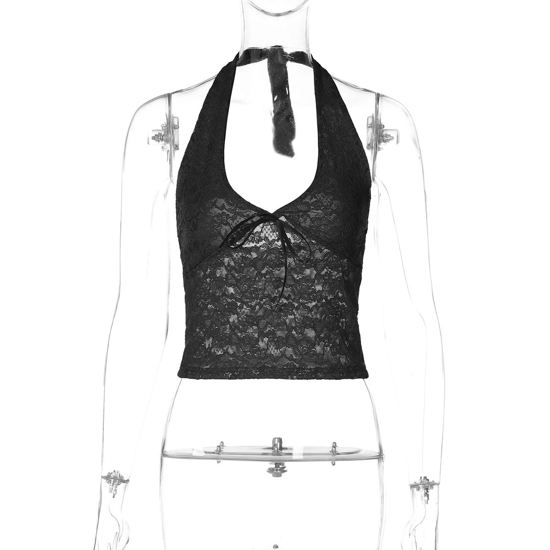 Dame Haltertop i fin lace Skovae