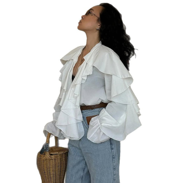 Dame Let Bluse med voluminfløjelser Stilla