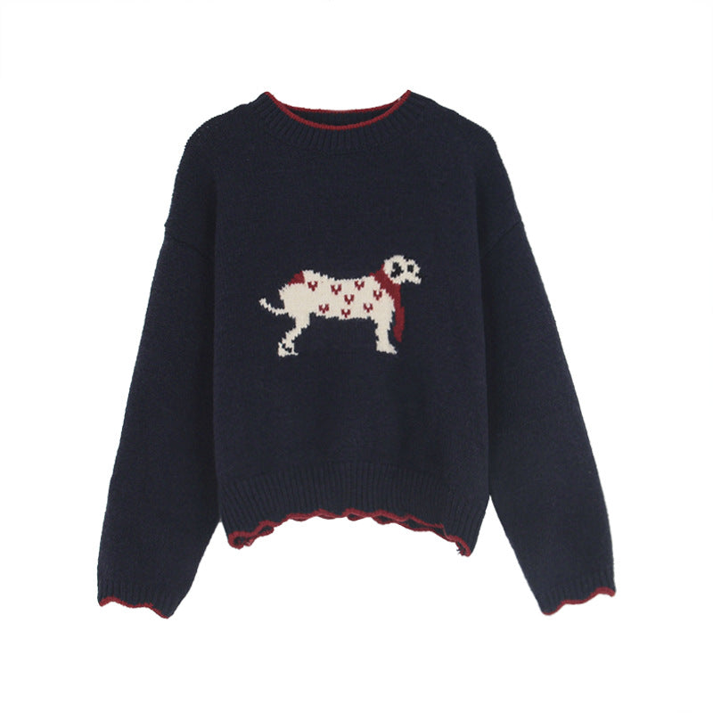 Dame hyggelig sweater med filigranmæssigt hundemotiv og elastisk talje Stilla