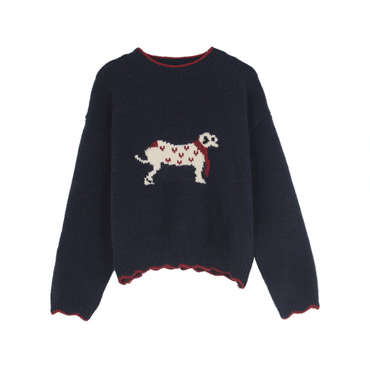 Dame hyggelig sweater med filigranmæssigt hundemotiv og elastisk talje Stilla