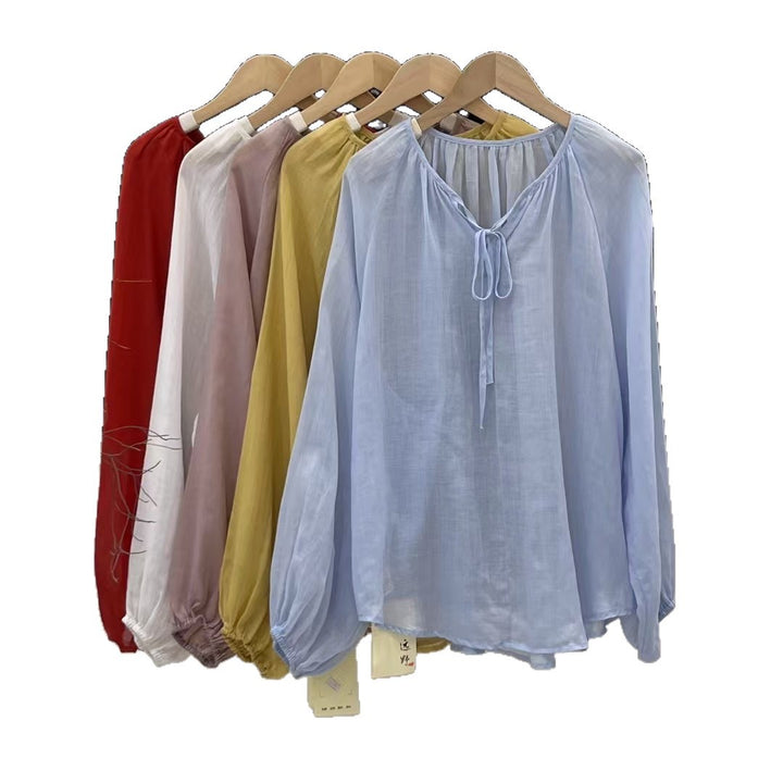 Femme Elegante Langærmet bluse med justerbar knude Stilla
