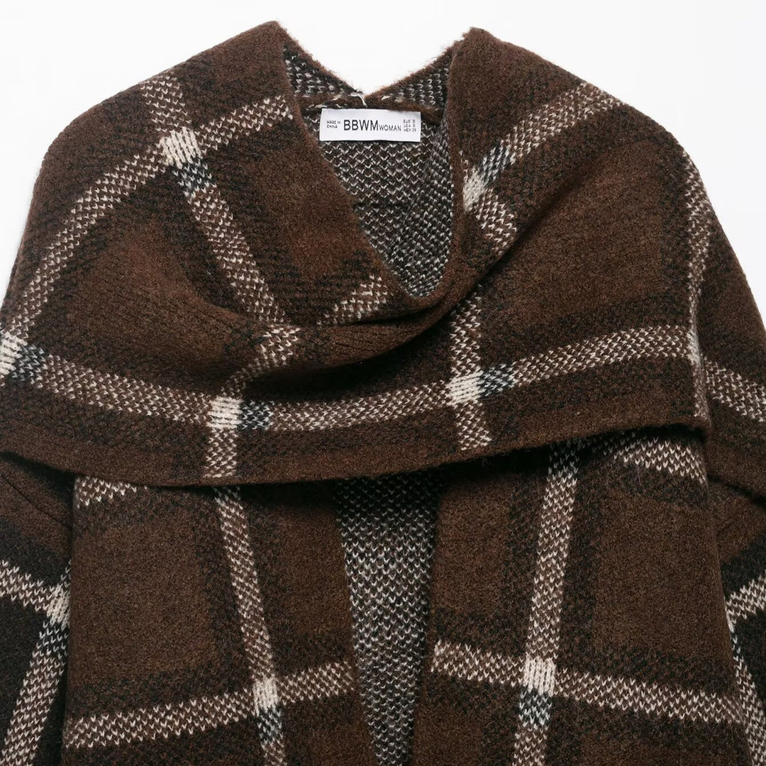 Damernes elegante oversized cardigan med ternet mønster og praktiske lommer Stilla