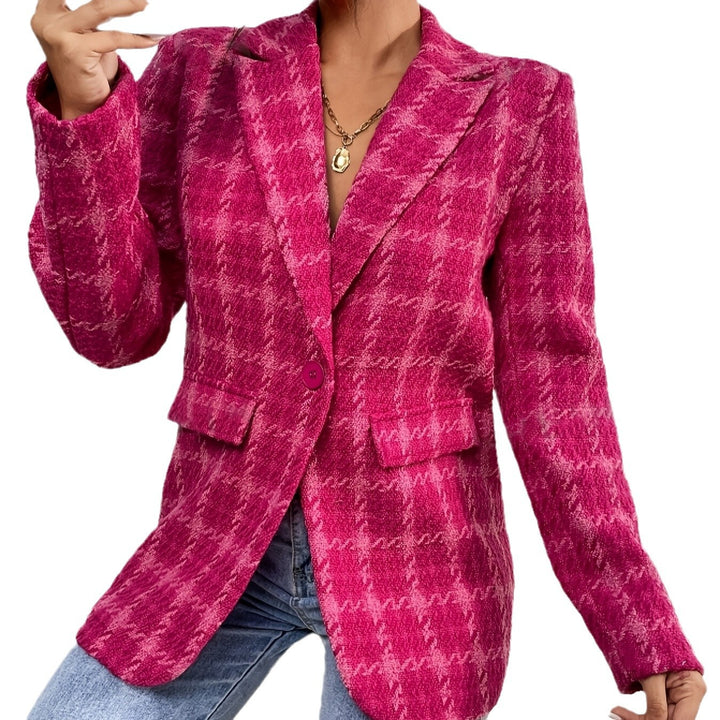 Dame struktureret oversized blazer med hørfugl mønster og elegant tekstur Stilla