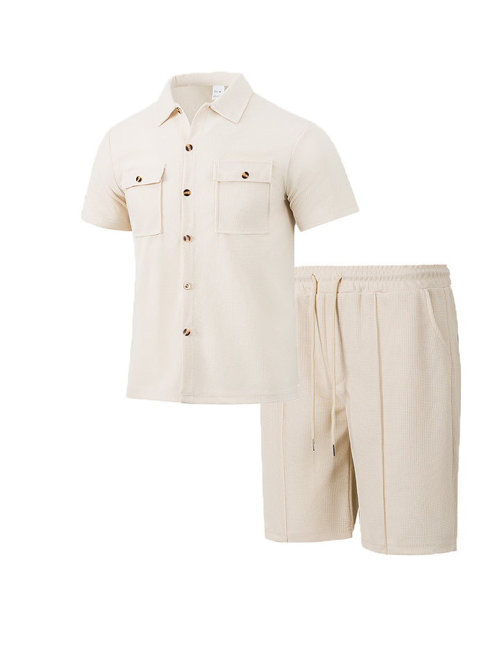Herrer casual kortærmet skjorte og elastiske shorts-sæt Stilla