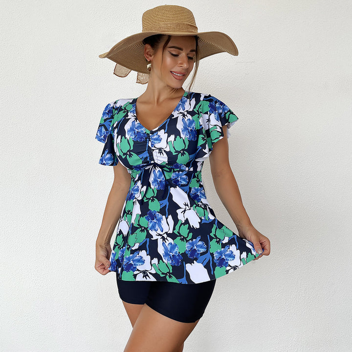 Dame Tankini-sæt med flotte flæsedetaljer og behagelige shorts Skovae