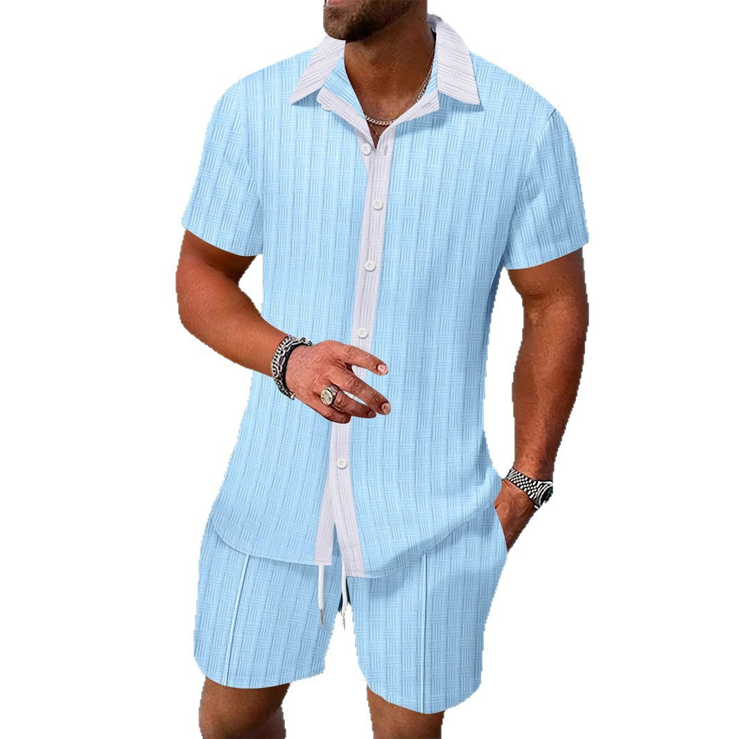 Herrer fritidsskjorte med knaplukning og shorts sæt Stilla