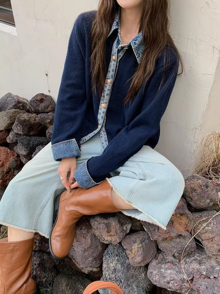 Dame fashionabel cardigan med innovativ krave og elegante knapdetaljer Stilla