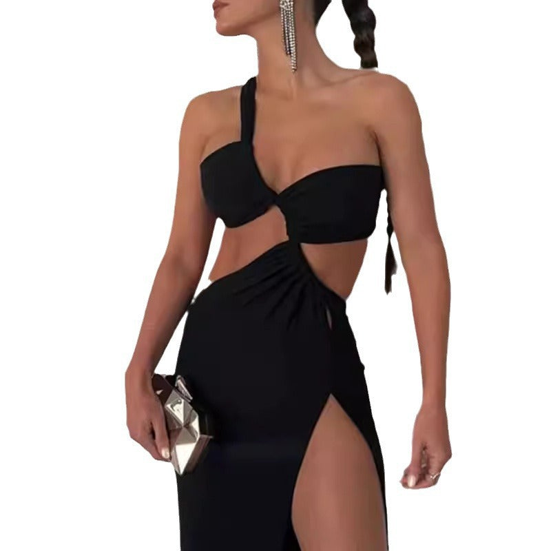 Kvinders Couture Maxi Kjole med Asymmetrisk Design og Elegant Drapering Stilla