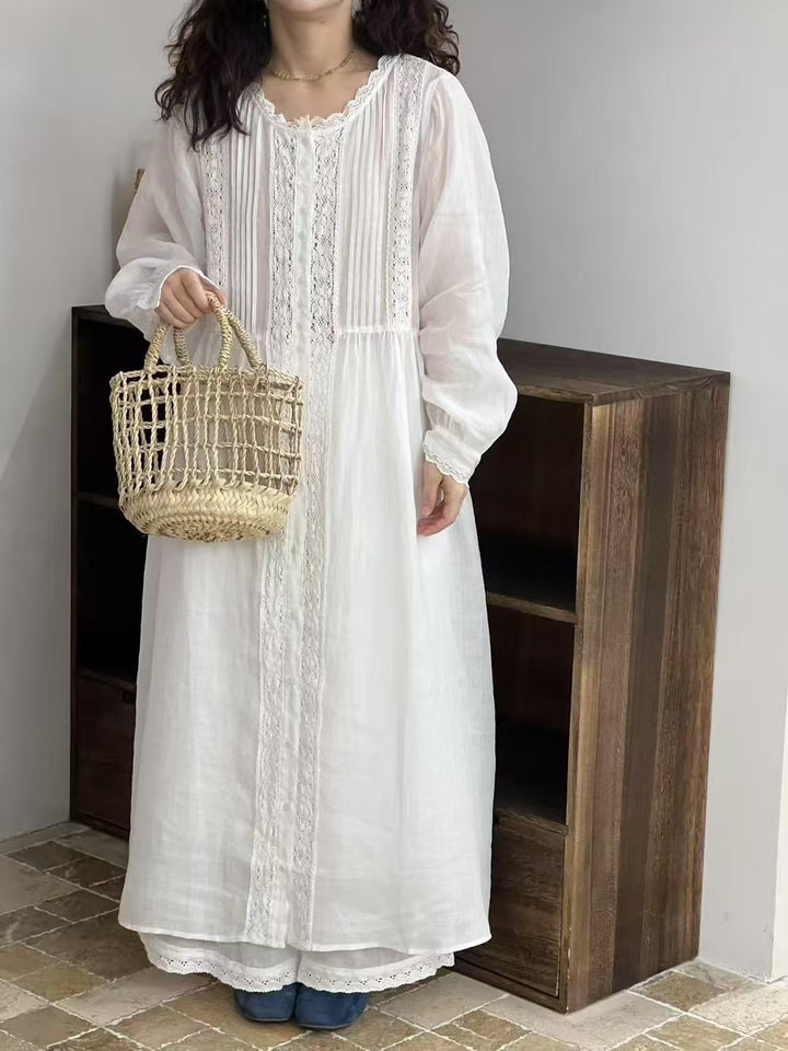 Dame Elegant Langærmet Tunika Kjole med Spids Dekorationer Stilla