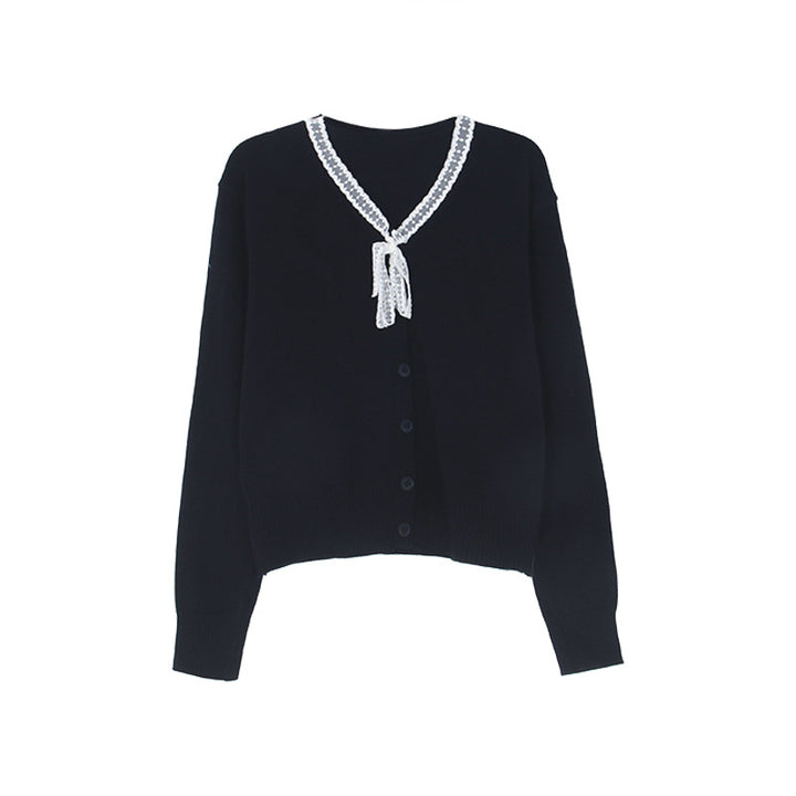 Dame afslappet cardigan med fin ribstrik og dekorativ snorebinding Stilla