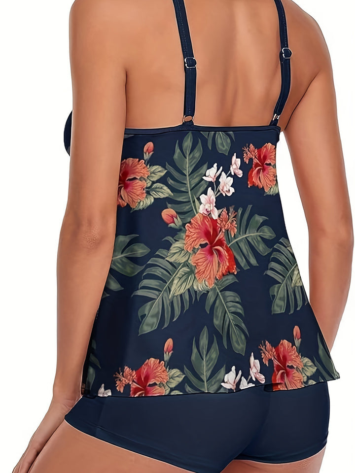 Dame Tankini med blomsterprint og justerbare stropper Skovae