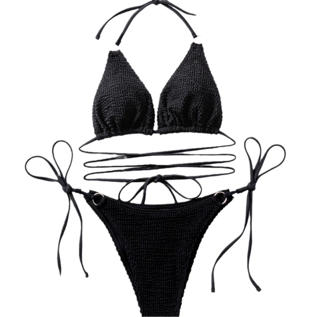 Dame Triangel-Bikini med trendy indpakningsdesign og unikt strikmønster Skovae