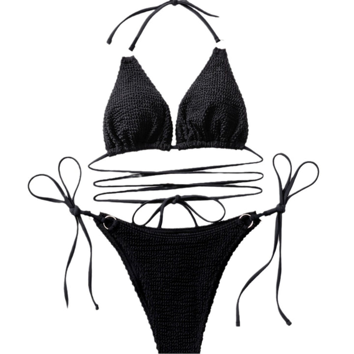 Dame Triangel-Bikini med trendy indpakningsdesign og unikt strikmønster Skovae