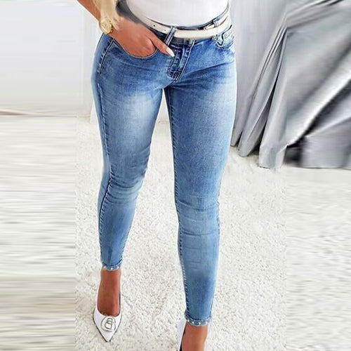 Dame Skinny Jeans med moderigtigt distressed effekt og høj talje Stilla