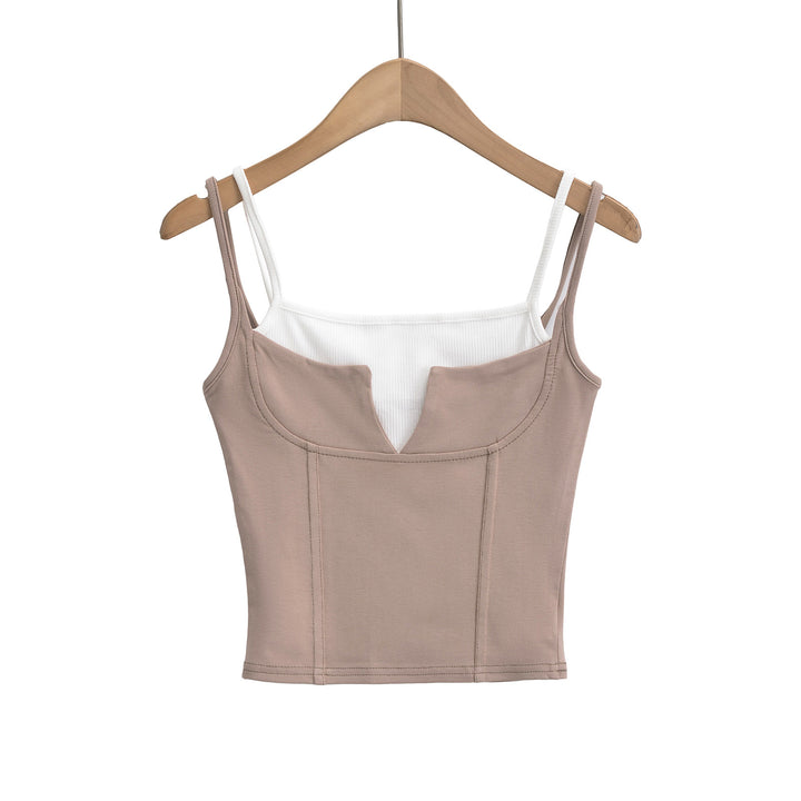 Dame cropped top med dobbelt stropdesign og moderigtigt V-udskæring Stilla