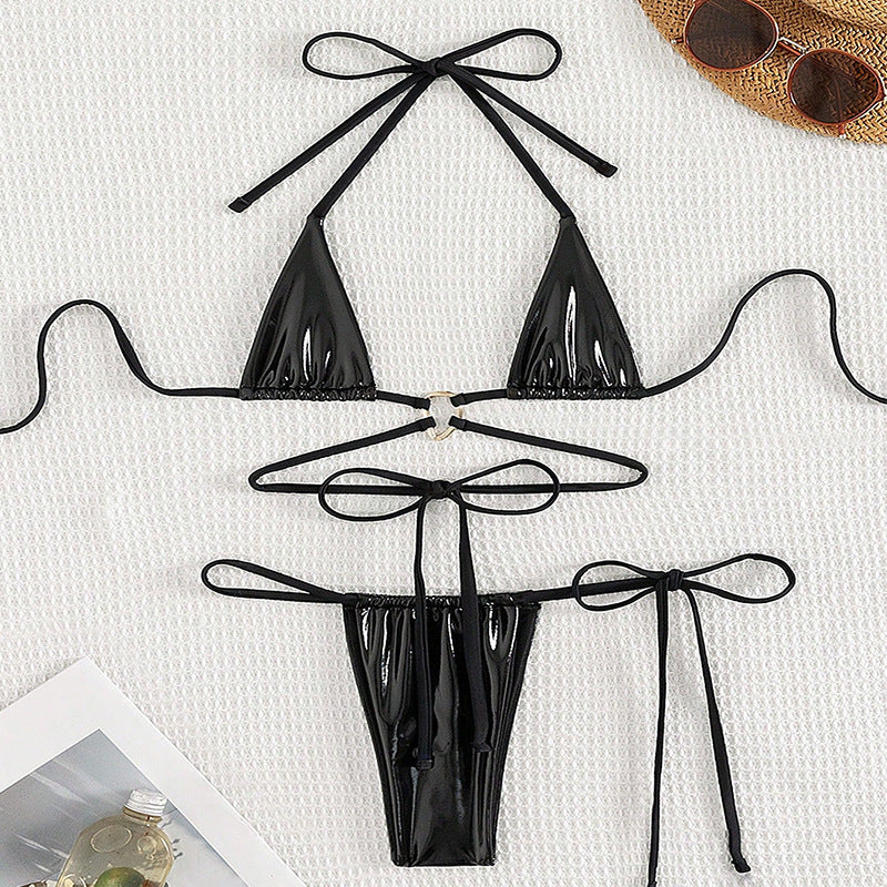 Dame sexet trekant bikini sæt med justerbare stropper og moderigtig ringdetalje Skovae