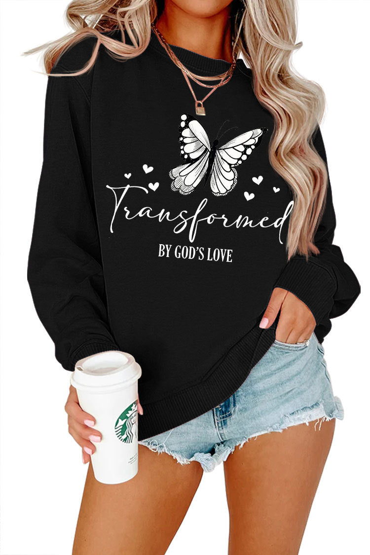 Kvindernes sweatshirt med kunstnerisk sommerfuglemotiv og inspirerende slogan Stilla