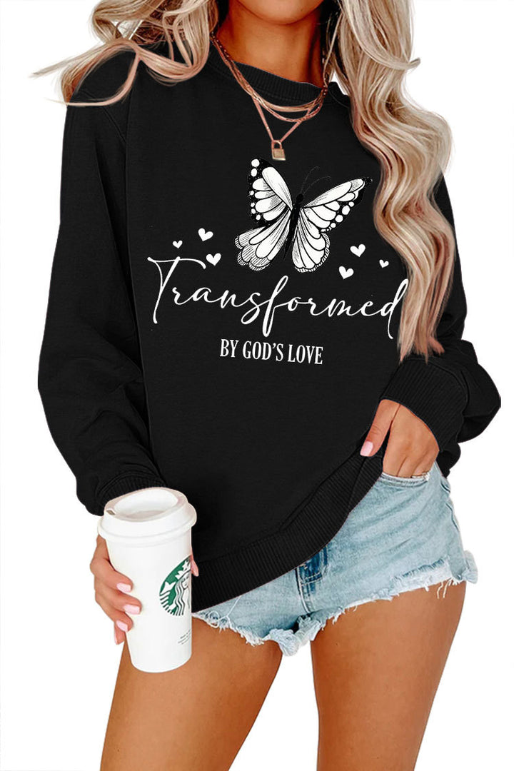 Kvindernes sweatshirt med kunstnerisk sommerfuglemotiv og inspirerende slogan Stilla