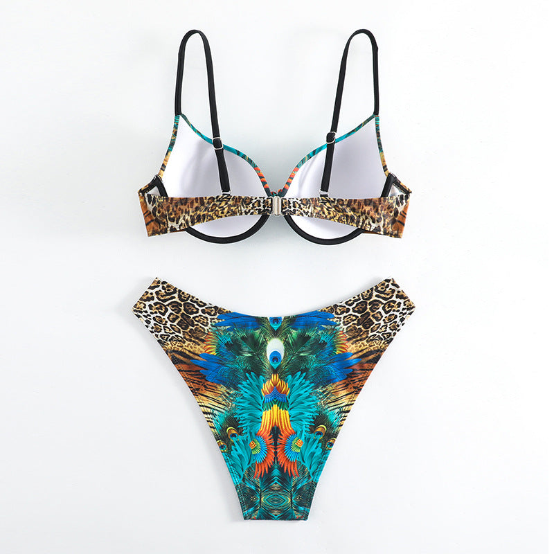 Damer Push-Up-Bikini med eksotisk dyreprint og elegante dekorationer Skovae