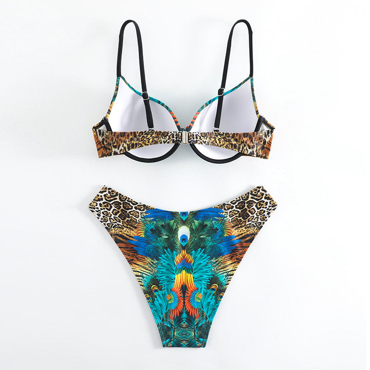 Damer Push-Up-Bikini med eksotisk dyreprint og elegante dekorationer Skovae