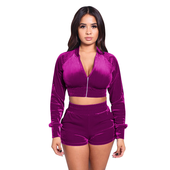 Dame sporty crop-top og shorts sæt med lynlås og slim-fit snit Stilla