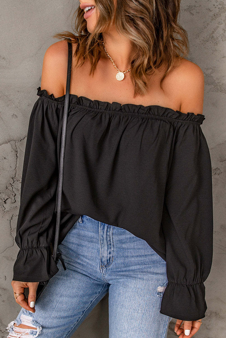Dame Off-Shoulder Bluse med Flæser Stilla