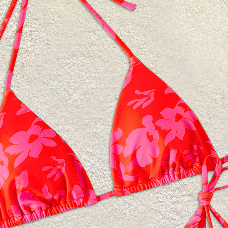 Dame Triangel-Bikini med blomsterdesign og justerbare stropper Skovae