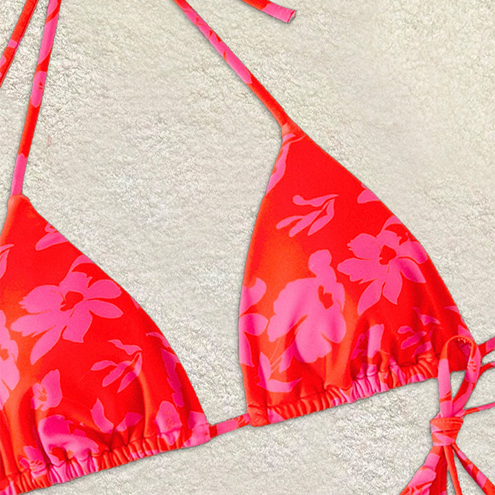 Dame Triangel-Bikini med blomsterdesign og justerbare stropper Skovae