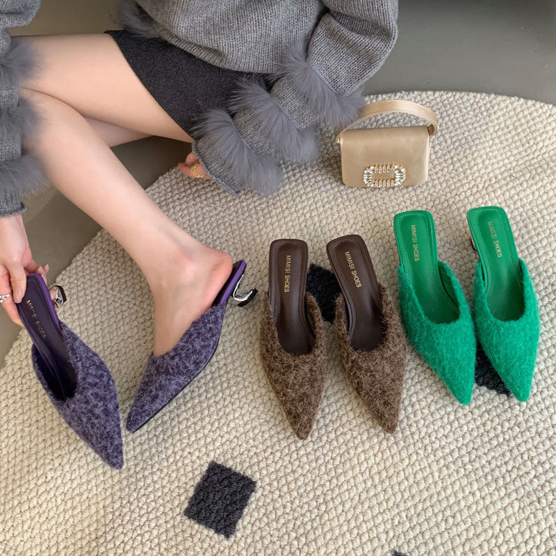 Dame Mules med luksuriøst fleece-design og spidse tå Stilla