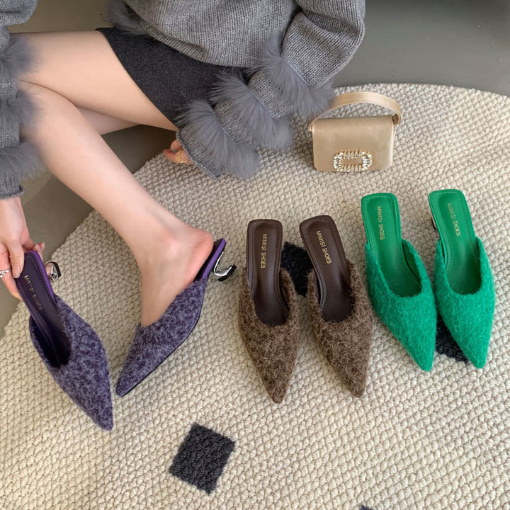 Dame Mules med luksuriøst fleece-design og spidse tå Stilla
