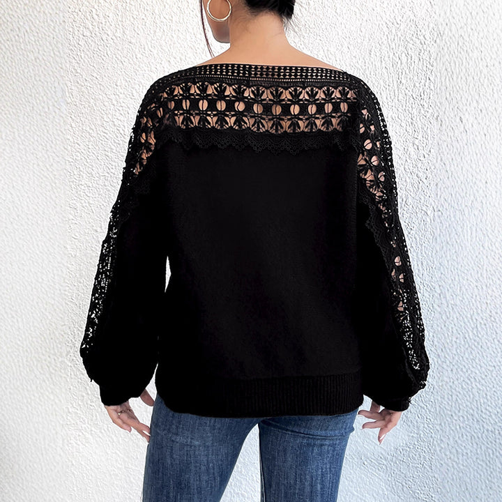 Dame afslappet sweater med unik hæklede udskæring Skovae