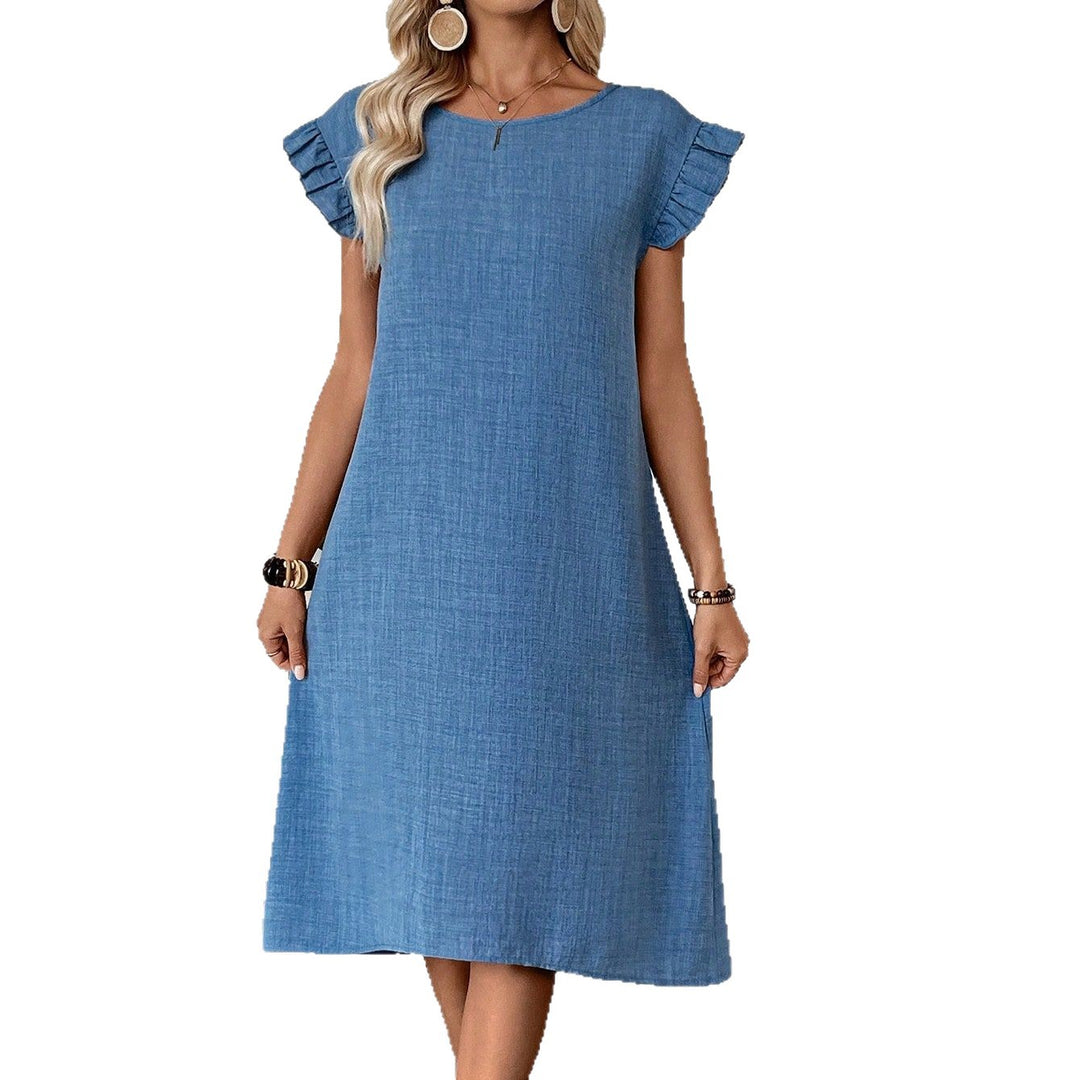 Dame afslappet midikjole med flæsedetaljer og klassisk snit Skovae