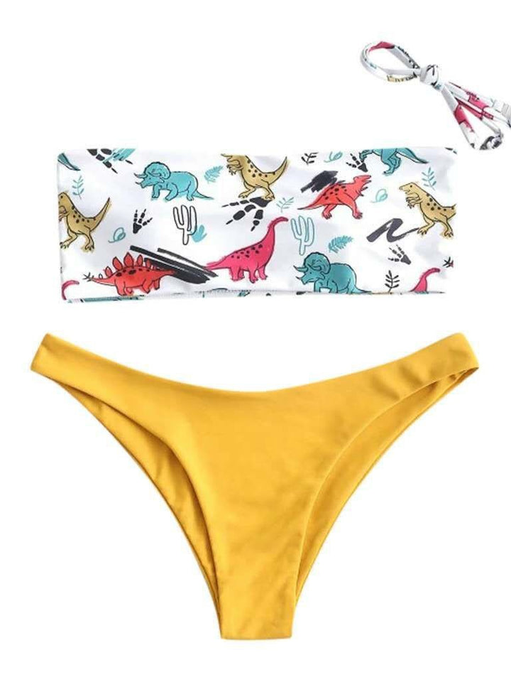 Damer Dinosaurer Tryk Bandeau Bikini Sæt Stilla