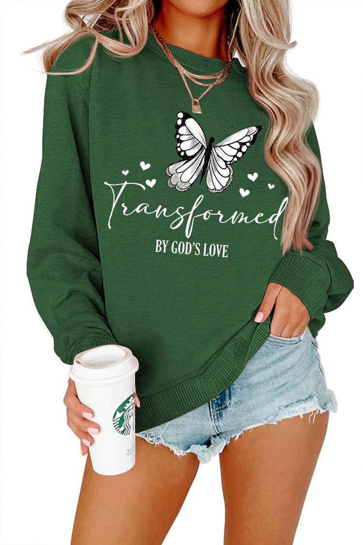 Kvindernes sweatshirt med kunstnerisk sommerfuglemotiv og inspirerende slogan Stilla