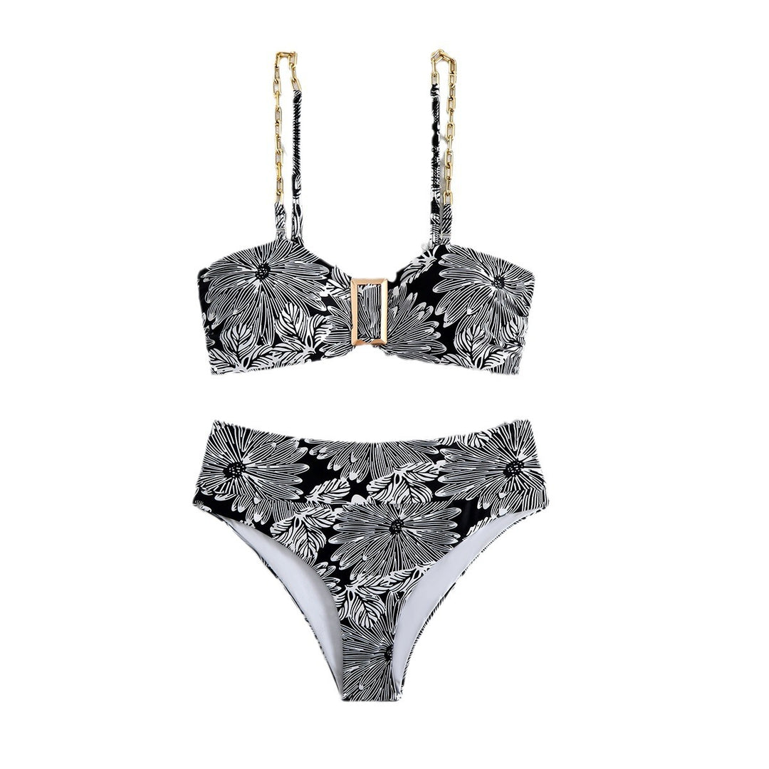 Dame bikini-sæt med raffineret blomsterprint og gyldne kædetrækkere Stilla