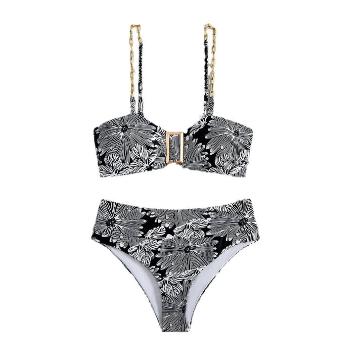 Dame bikini-sæt med raffineret blomsterprint og gyldne kædetrækkere Stilla