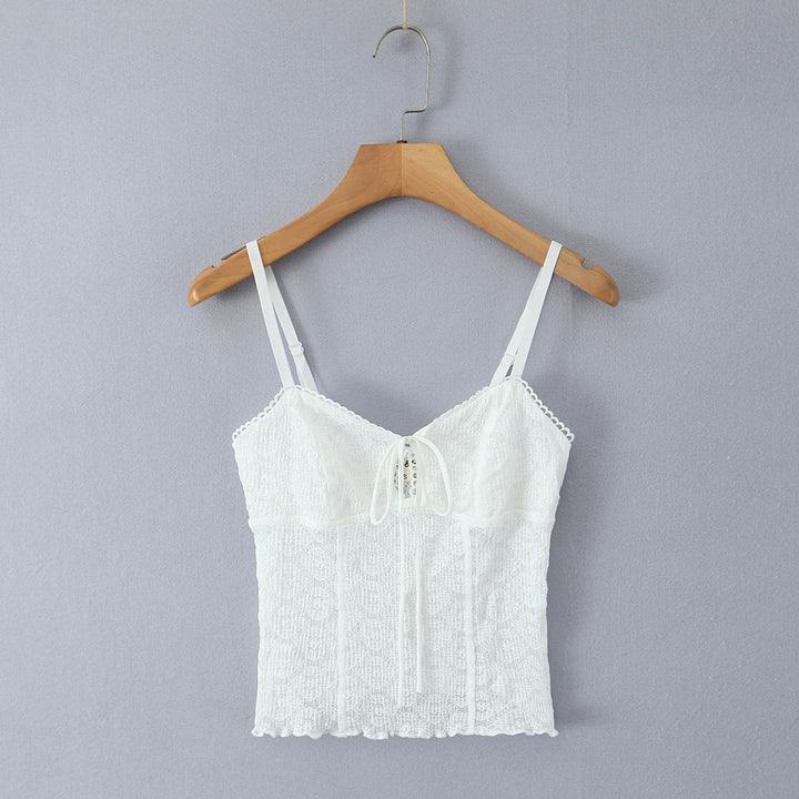 Dame spids-crop-top med raffineret snørredetalje og figurskærende snit Stilla